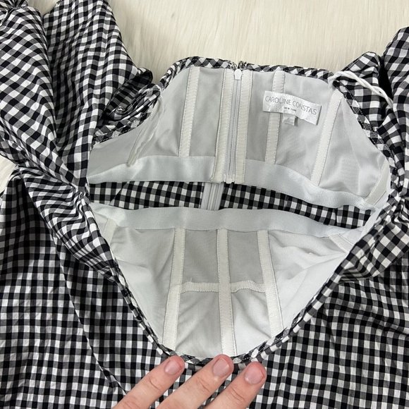 Caroline Constas Size Small Black White Gingham Off The Shoulder Mini Dress - Picture 5 of 11